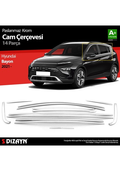 S-dizayn Hyundai Bayon Krom Cam Çerçevesi 14 Prç. 2021 Üzeri A+ Kalite