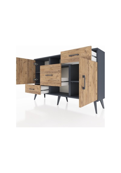 Arges Konsol 4 Raflı 3 Çekmeceli 2 Kapaklı 132x30x83 Antrasit-çam/çam Çam/çam Arges Konsol 4 Raflı 3 Çekmeceli 2 Kapaklı 132x30x83 Antrasit-çam/çam Çam/çam
