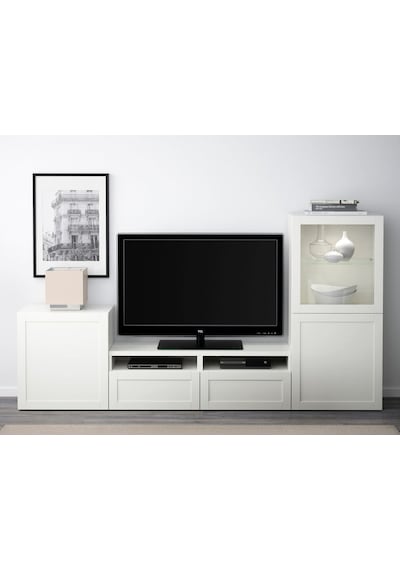 Tv Ünitesi, Beyaz-şeffaf Cam, 240x40x128 Cm, Hanvıken/sındvık, Fren Raylı Beyaz Tv Ünitesi, Beyaz-şeffaf Cam, 240x40x128 Cm, Hanvıken/sındvık, Fren Raylı Beyaz