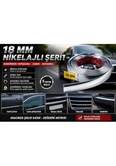 Nissan Note 18 Mm Nikelaj Şerit 5 Metre Yapışkanlı
