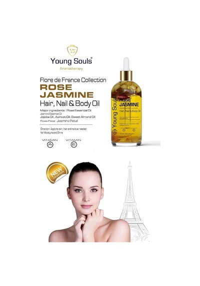 Aromatherapy Rose Jasmine Multi Use Gül Yasemin Yüz Saç Tırnak & Vücut Bakım Kuru Yağ 100 Ml 285 ML