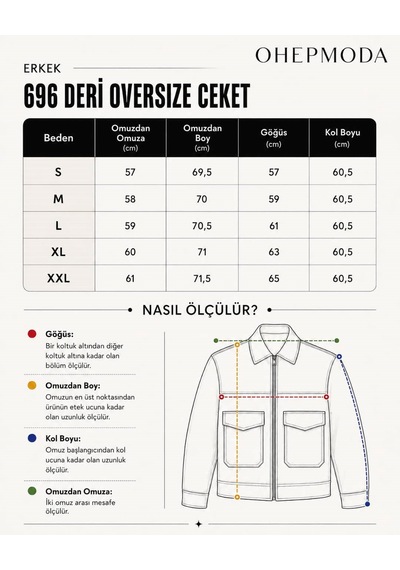 Ohepmoda Oversize Rahat Kalıp Cep Detaylı Erkek Deri Ceket Siyah