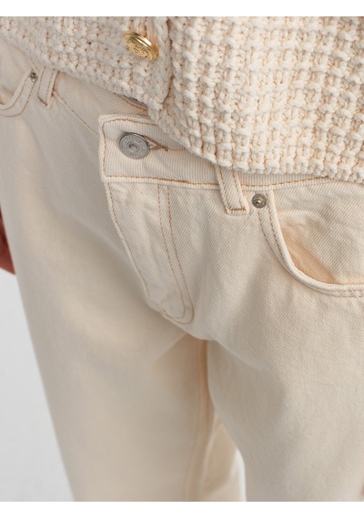 Dilvin Pamuklu Düşük Bel Wideleg Denim Pantolon Ekru