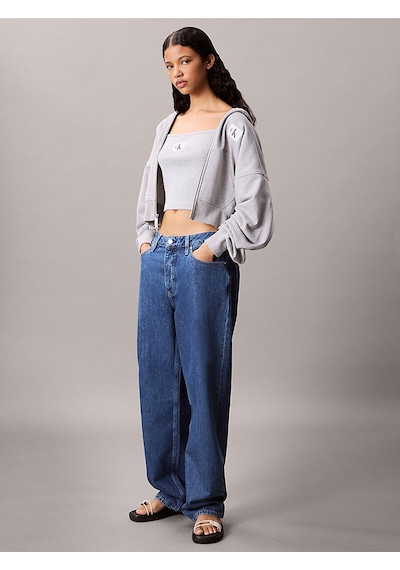Calvin Klein Kadın French Terry Fermuarlı Kapüşonlu Sweatshirt - Gri Melanj-8429 Bc06 Grey Heather
