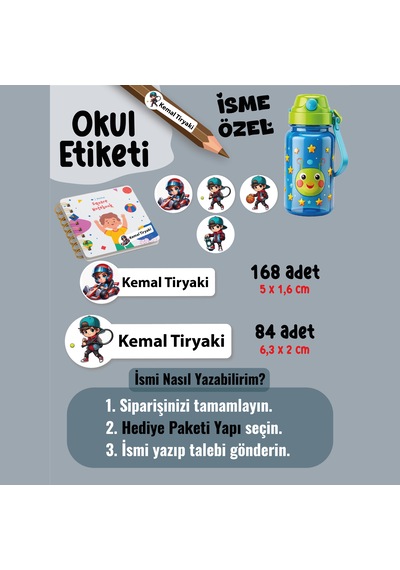 Okul Etiketi Kalem Defter Etiketi Karizma Çocuk Özel İsim Yazılabilen Etiket - 252adet
