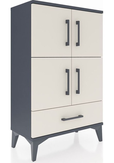 Arges Komodin 4 Raflı Tek Çekmeceli 4 Kapaklı 60x30x96 Antrasit-aytaşı Antrasit