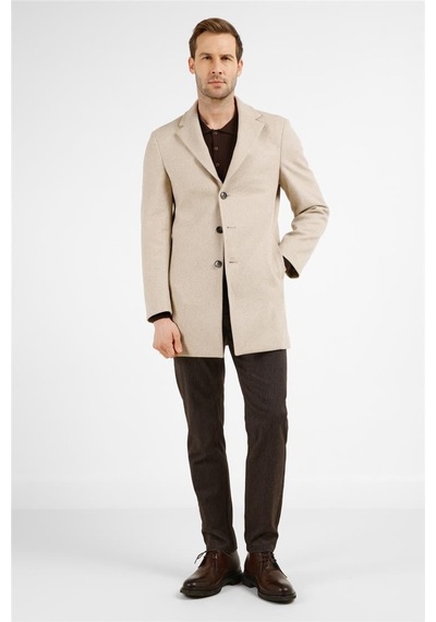 İmza Koyu Bej Mono Yaka Esnek Slim Fit Classic Kaşe Palto 1005255101