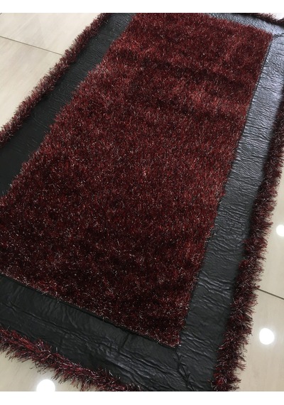 Saray Halı Simli Deri 80X150 Kırmızı Siyah Deri Küçük Ölçü Halı !
