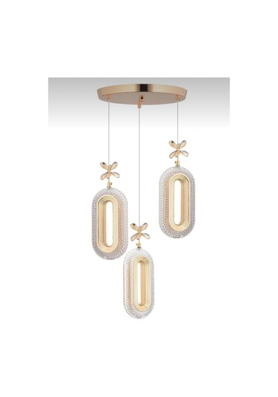 3'li Gold Kaplama Sarkıt Led Salon Avize 3 Renk Ledli Gold