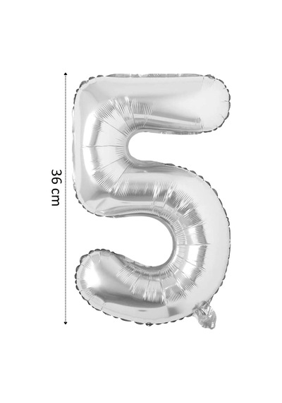 Folyo Balon 5 Rakamı Helyum Balon 36 Cm Gümüş Renk -silver Ballons - 5 Number Ballon Çok Renkli