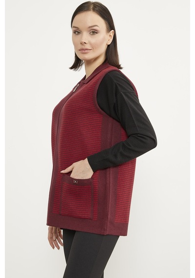 Sementa Polo Yaka Fermuarlı Triko Yelek - Bordo 001
