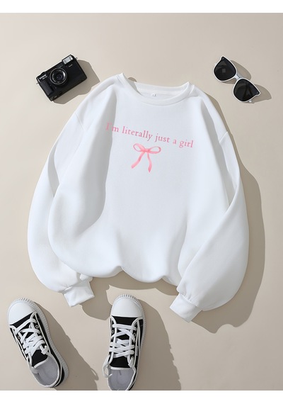 Uyguntarz Unisex I'm Literally Just A Girl Baskılı Oversize Sweatshirt beyaz