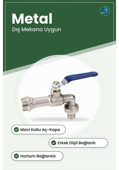 Bahçe Musluğu Mavi Kollu Metal Hortum Bağlantılı Sulama Dış Mekan