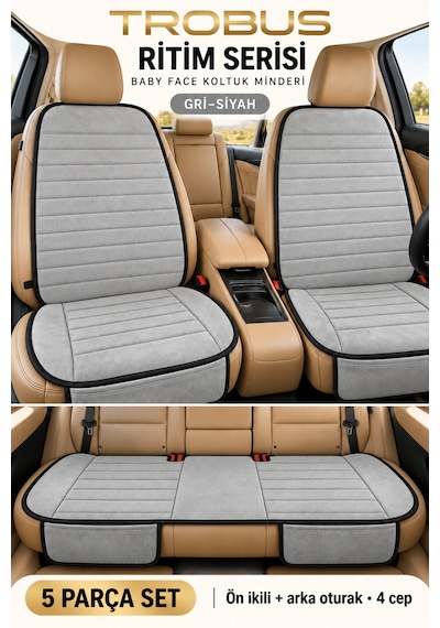 Trobus Ritim Audi A3 2016-2020 Baby Face 7'li Koltuk Minderi Gri Siyah