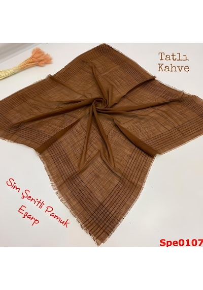 Melodi Scarf Kadın Simli Çizgili Düz Renk Eşarp Tülbent Yazma Sütlü Kahve Sütlü Kahve