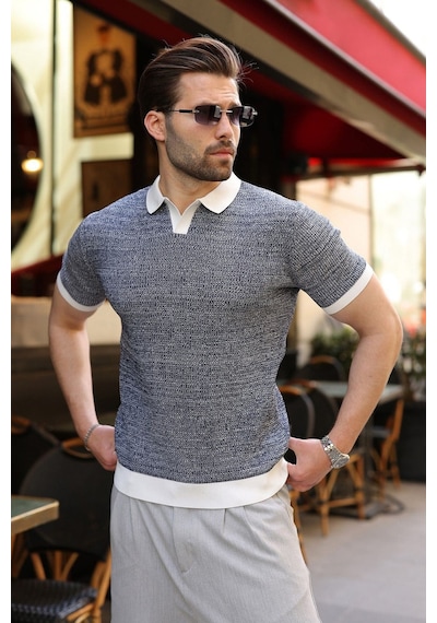 Madmext Beyaz Polo Yaka Regular Fit Erkek Triko Tişört E7496