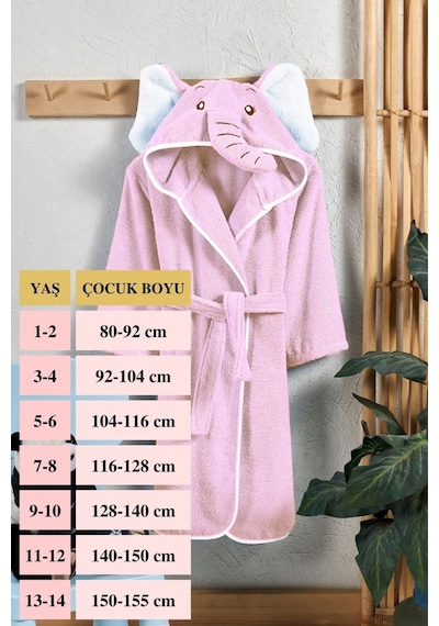 Ely Parker Kapüşonlu Pamuk Çocuk Bornozu Pembe Fil Hayvan Elyprkr00978-pembe-beyaz Pembe - Beyaz