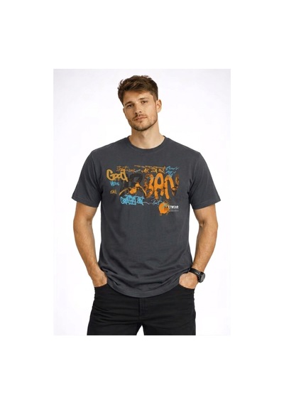 Erkek Ban Baskılı Kompakt T-shirt Gri