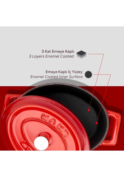 Lava Metal Oval Mini Tencere, Kırmızı Çok Renkli