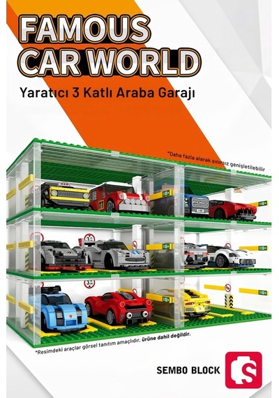 Sembo Block Famous Cars Araç Park Yeri 6 Araç Için 130 Parça Yapı Blokları İle Uyumlu 607341