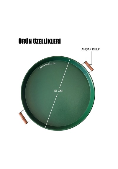 51 CM Yeşil 37 CM Siyah 2 Li Metal Yuvarlak Tepsi Sunum Tepsi .