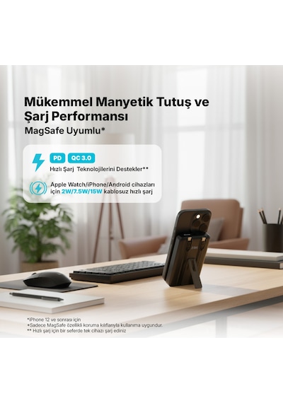 Ttec 2BB237S Recharger M 10.000 mAh Magsafe Uyumlu PD 20W Lightning Ve USB-C Dahili Kablolu Stantlı Powerbank