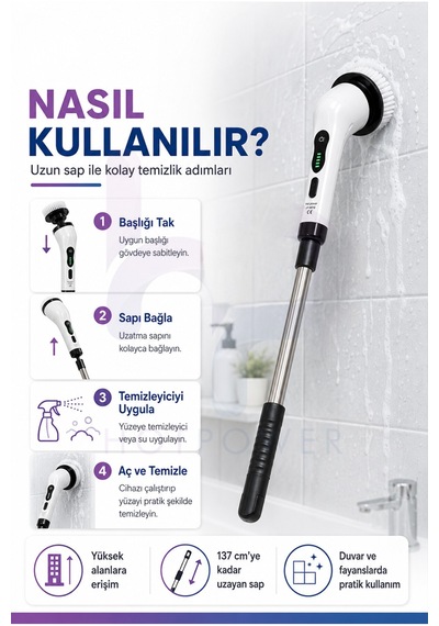 Safestore 9 İn 1 Elektrikli Temizleme Aleti Fırçası Elektrikli Sıkma Temizleme Scrubber 9 Farklı Başlık