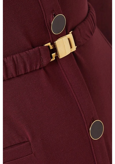 Rowen Rose Belted Cardigan Dress, Lüks Örgü Kumaşlı Kuşaklı Şık Triko Elbise Abiye Bordo 42