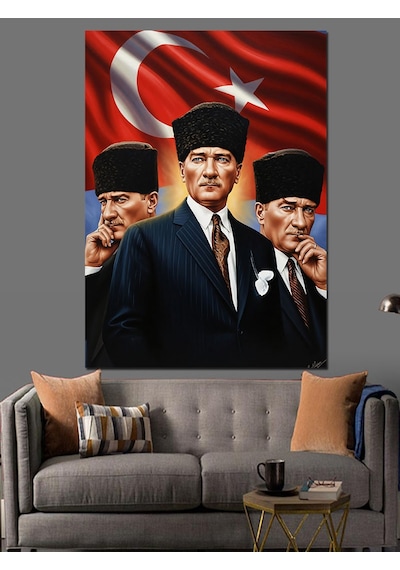 Ahşap Tablo Türk Bayrağı Ve Atatürk Portresi