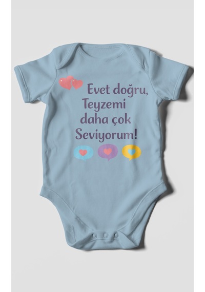 Morivokids Evet Doğru, Teyzemi Daha Çok Seviyorum Kısa Kollu Bebek Body %100 Pamuk Bebe Mavisi