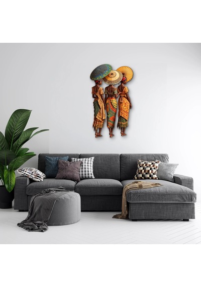 Renkli Şemsiyeli Üç Kadın - Metal Tablo - Dec0283 56 X 95 Cm Çok Renkli