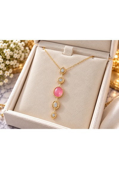 Terragolds Çelik Zincir Pembe Gold Renk Zirkon Taşlı Y Kolye - Bko10556