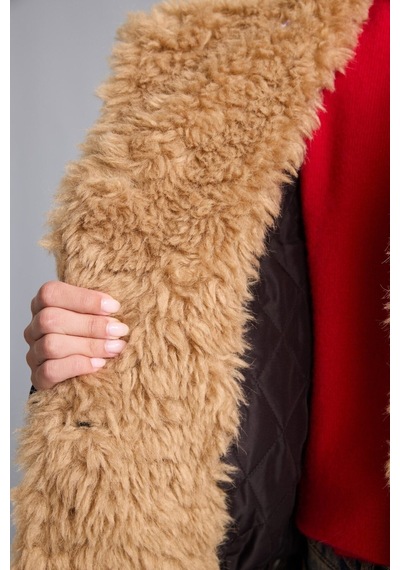 Defacto Oversize Peluş Yakalı Kruvaze Suni Deri Mont I2761ax26wnbn530 Kahve-bn530