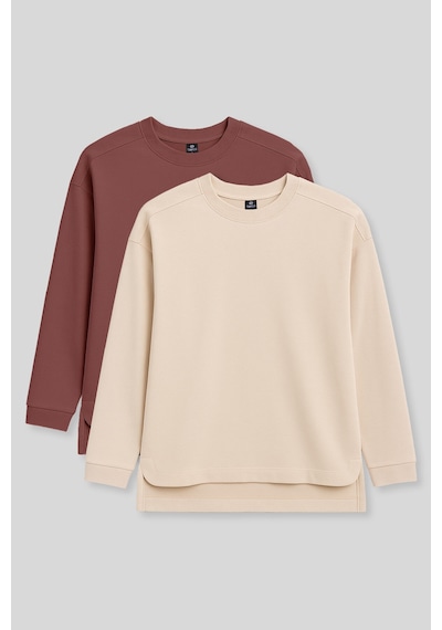 Tommylıfe Rahat Form O Yaka 2li Paket Bej-kahverengi Kadın Tunik Sweatshirt - 97305 Bej - Kahverengi