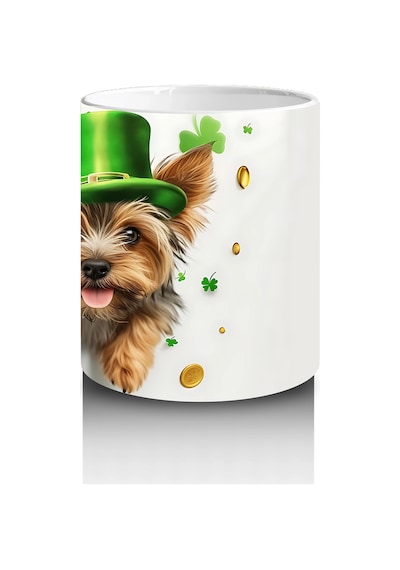 Şapkalı St. Patrick S Temalı Yorkshire Terrier - Baskılı Kahve Kupası Renkli