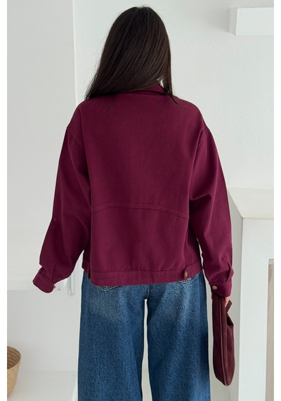 Kadın Yırtık Detaylı Crop Ceket Dinamik & Sokak Stili Bordo
