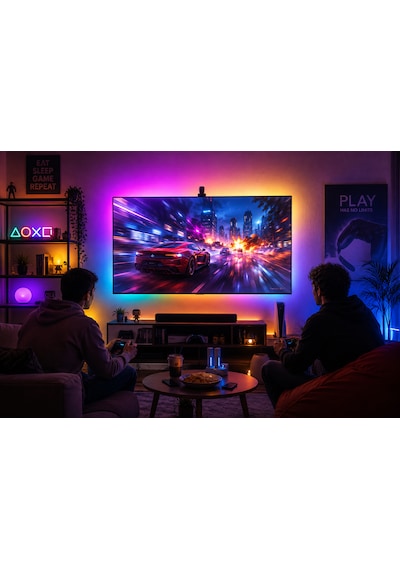 Techtic Kameralı Tv Arka Aydınlatması Led Şerit Ekran Ve Müziğe Senkronize Tv Ambiyans 55-75inç 5m