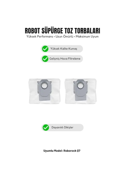 Roborock Q7 İle Uyumlu 2 Adet Toz Torbası 82.0