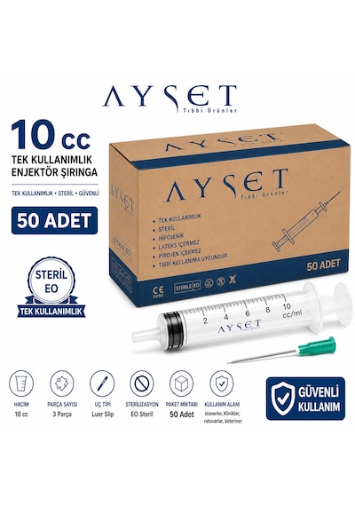 Ayset 10cc 3 Parça Yeşil Uçlu Enjektör 50 Adet