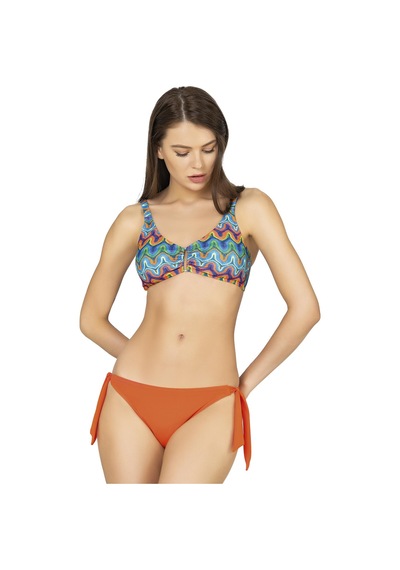 Endeep Kadın Desenli Dokulu İpli Bikini Takımı Turuncu