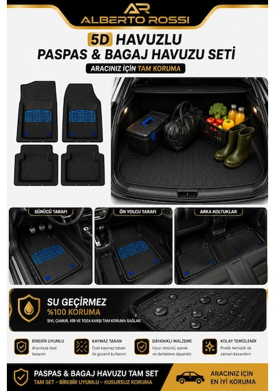 Volkswagen Jetta 2011+ Uyumlu Araca Özel 3d Bagaj Havuzu Ve Paspas Joker Mavi
