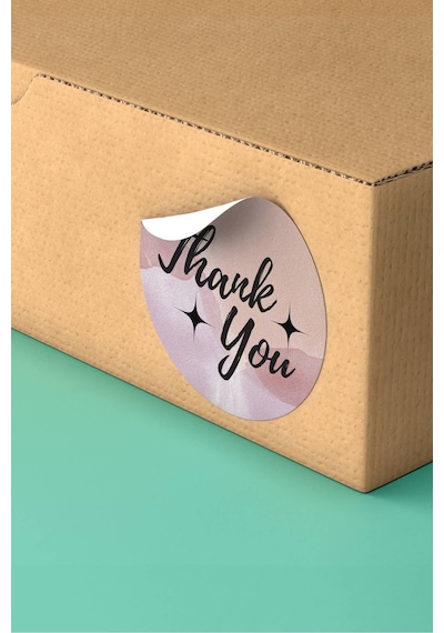Dokulu Pembe Thank You Kargo Paketleme Sticker 3x3cm St2120 Çok Renkli