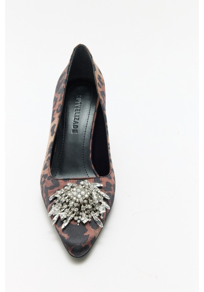 Lutvelizade Topuklu 2601 Sivri Burun Toka Detaylı Stiletto Leopar Kadın Topuklu