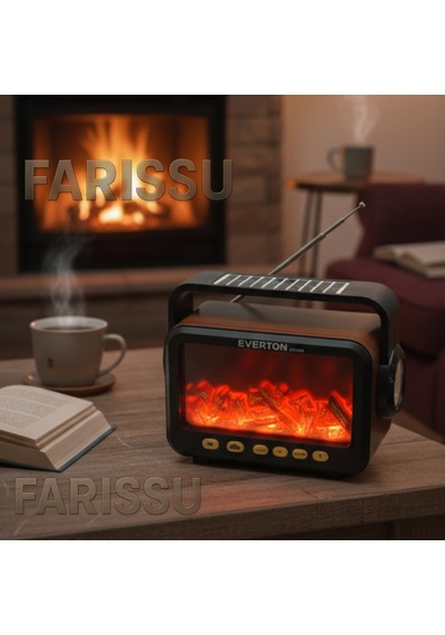 Rt-734 Gerçek Eskitme Görünümlü Şömine Efektli Nostaljik Radyo Güneş Enerjili, Bluetooth'lu, Fenerli