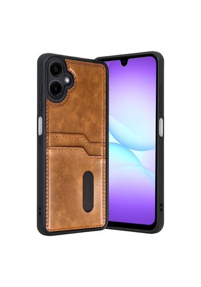 Samsung Uyumlu  Galaxy A07 4g Sara Kartvizitli Deri Kılıf - Taba 0.2M-Çok Renkli