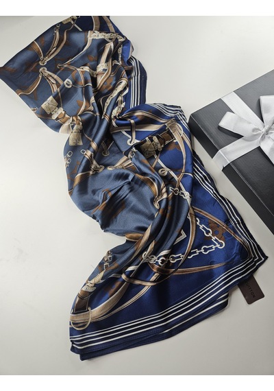 Miorel Scarfs Yeni Sezon Lv Kemer Desen Vual İpek Şal Yeni Sezon Silk Scarfs Shawl Hijab Fular Lacivert