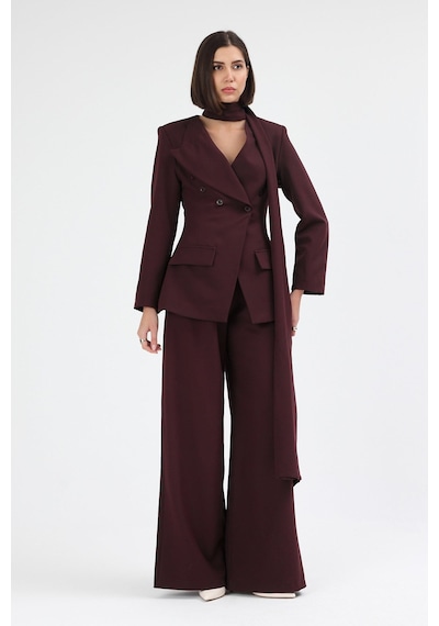 Diemmood Kadın Modern Şal Detaylı Pantolon Ceket Mürdüm Takım Mor