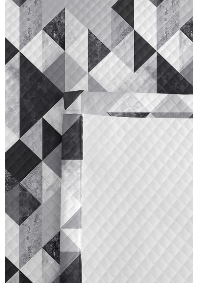 Gri Geometrik Genç Odası Tek Kişilik Pike Takımı - Siyah Modern 160x220 Cm Kapitone Yatak Örtüsü Mahmur Kadife Ufku