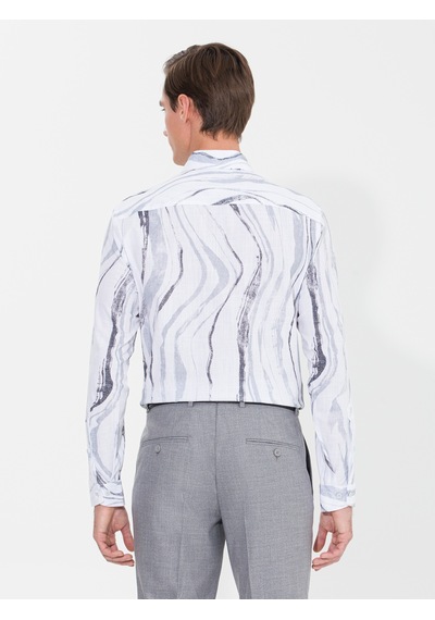 Cacharel Gri Slim Fit Uzun Kollu Gömlek