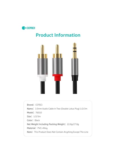 3.5mm To 2 Rca Ses Kablosu Jack Aux Lale Jak Tos Fiş Amfi Hoparlör Dönüştürücü Altın Kaplama 3 Metre